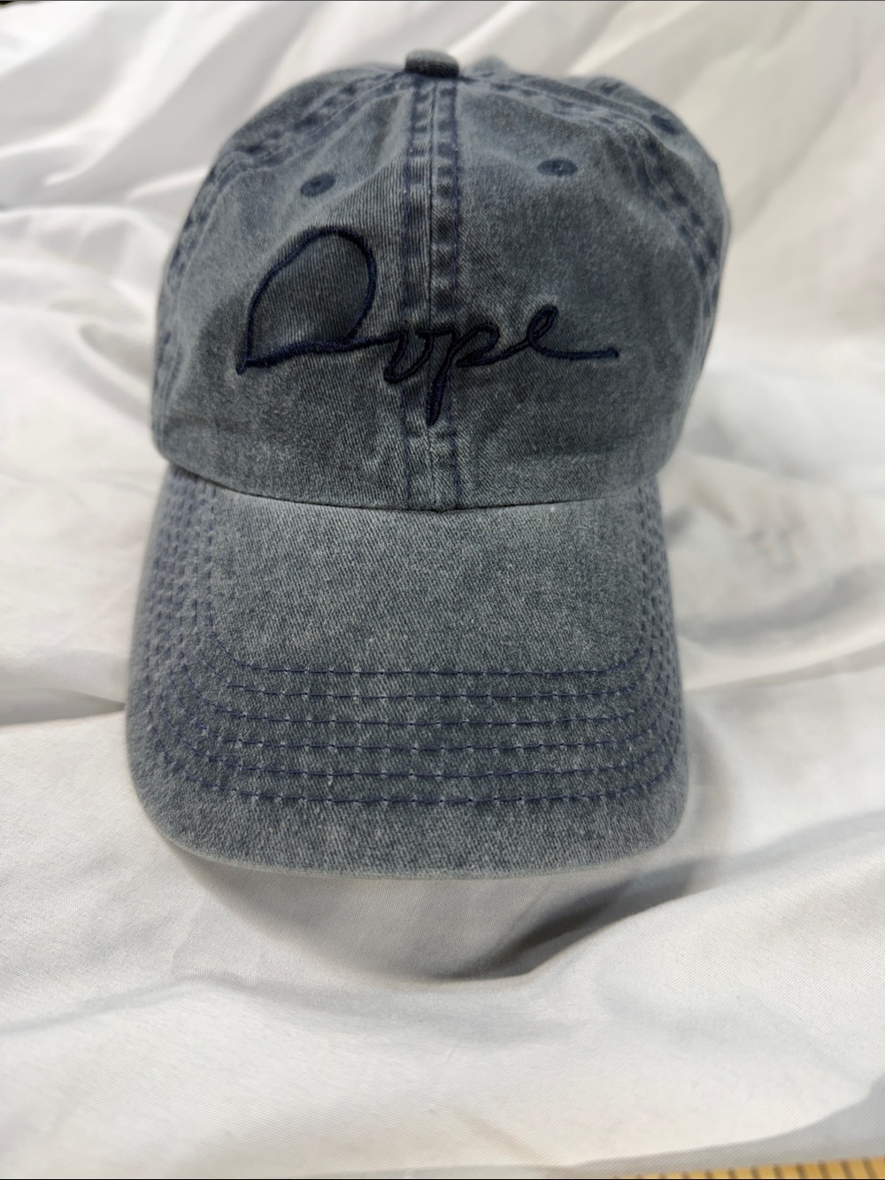 DOPE Vintage Washed blue denim adjustable  Script Cap baseball hat
